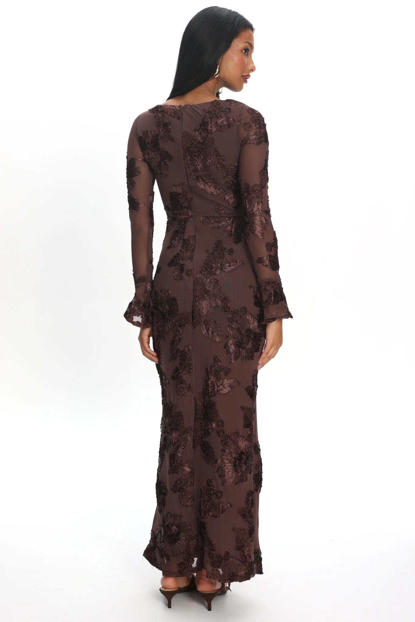 Helsi Long Sleeve Embellished Maxi Dress Brown - Image 3