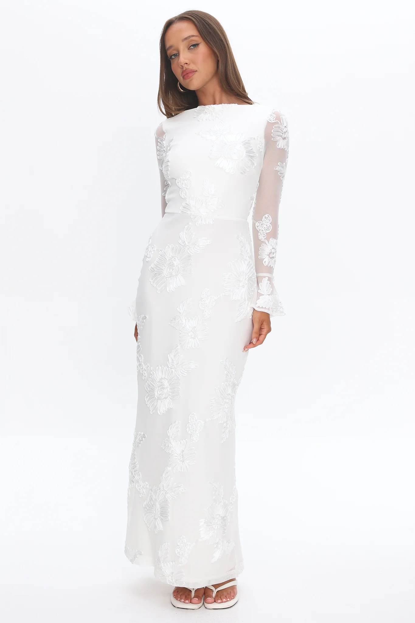 Helsi Long Sleeve Embellished Maxi Dress White - Image 4