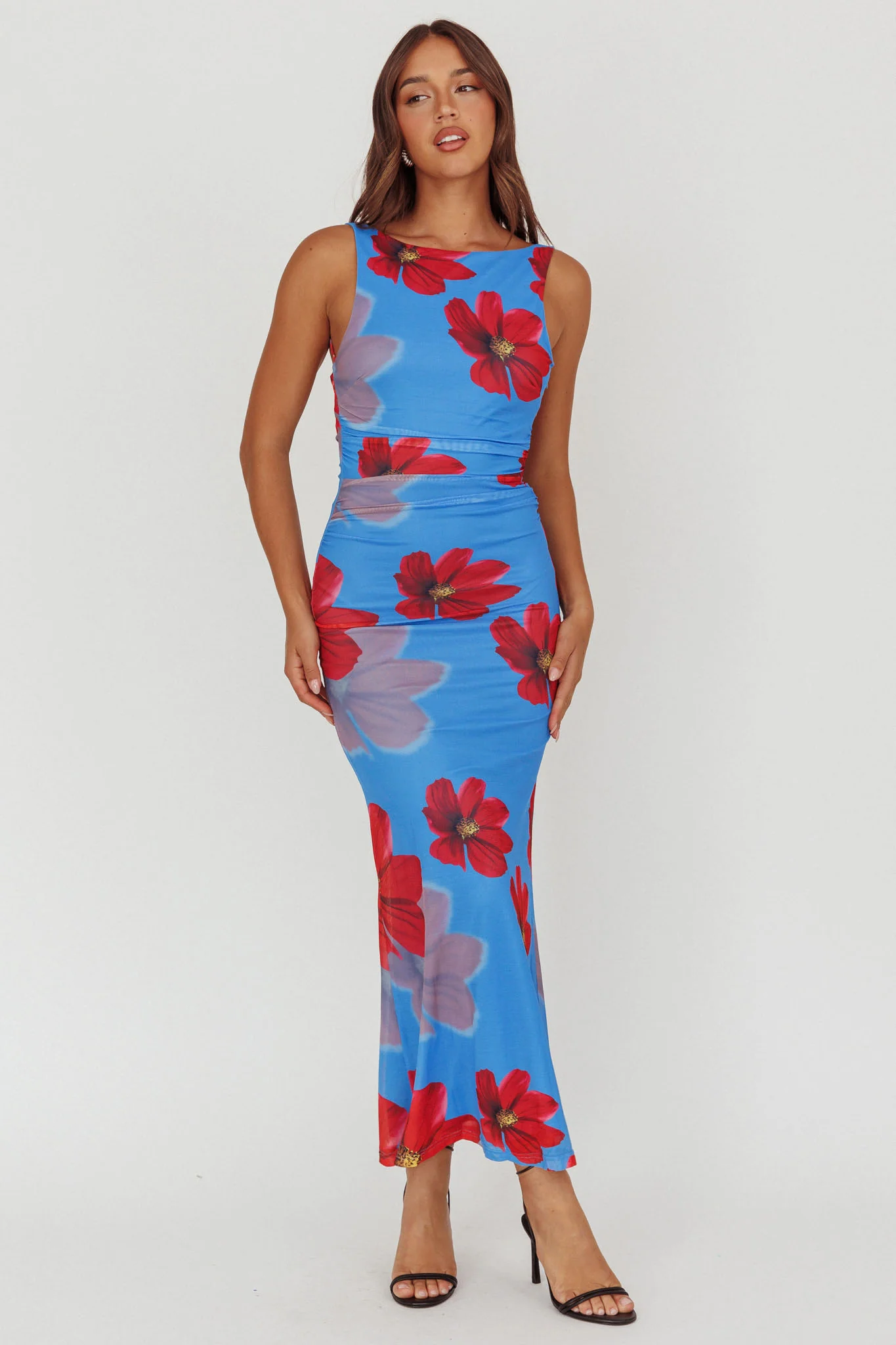 Helsi Low Back Maxi Dress Floral Blue - Image 4