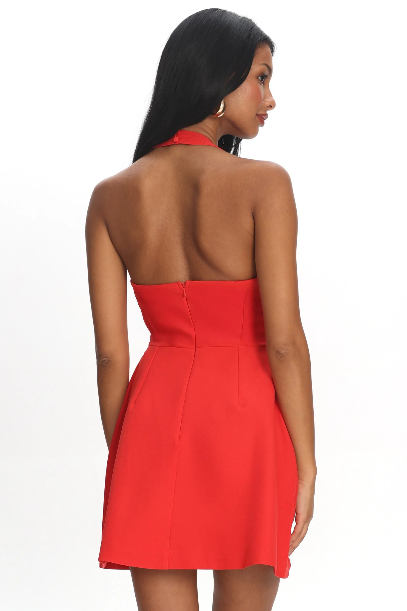 Hendrix Halterneck A-Line Mini Dress Sequin Flower Red - Image 3