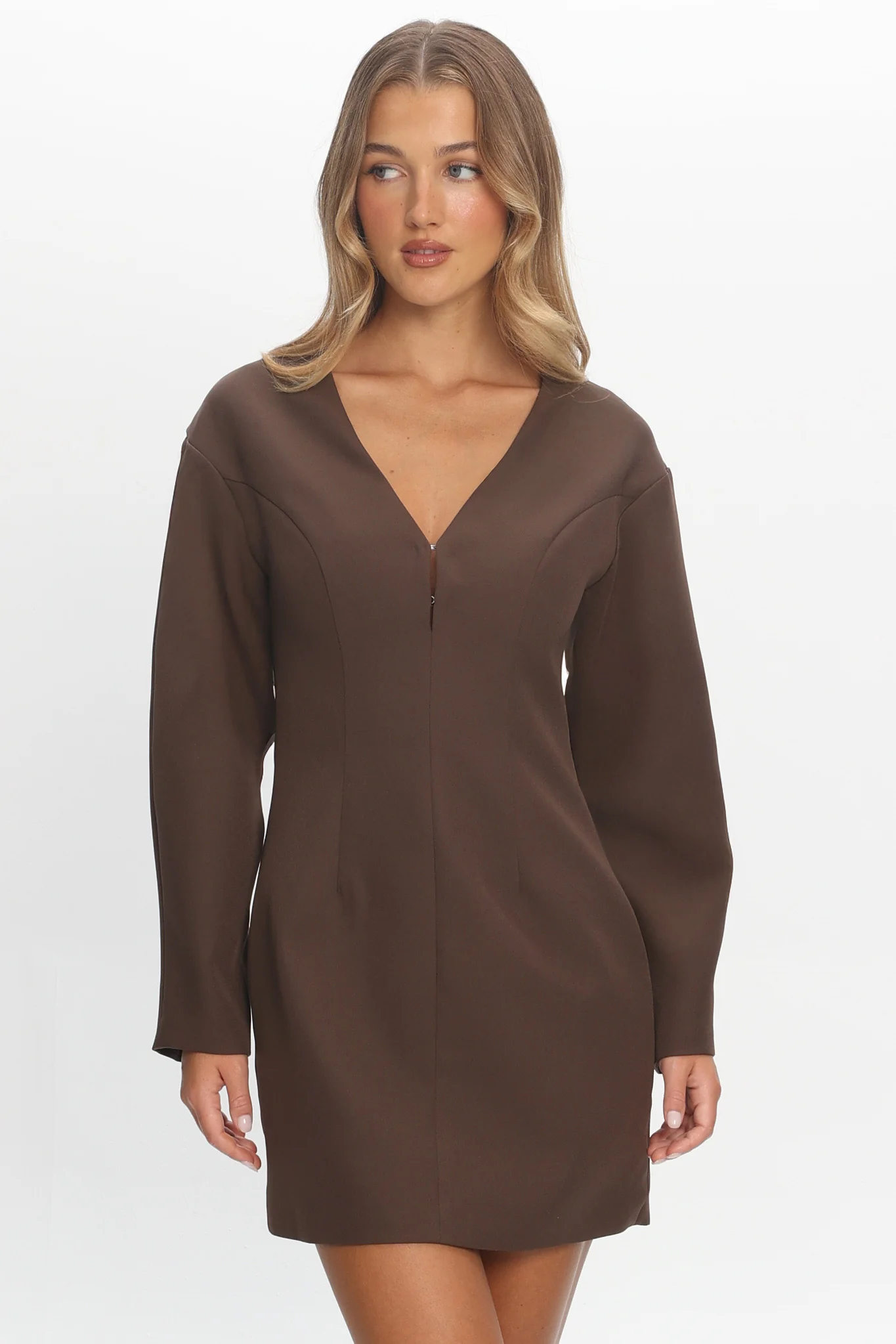 Hendrix Long Sleeve Mini Dress Chocolate