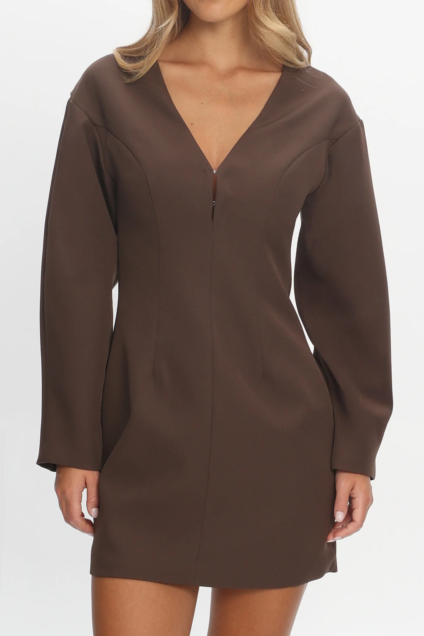 Hendrix Long Sleeve Mini Dress Chocolate - Image 4