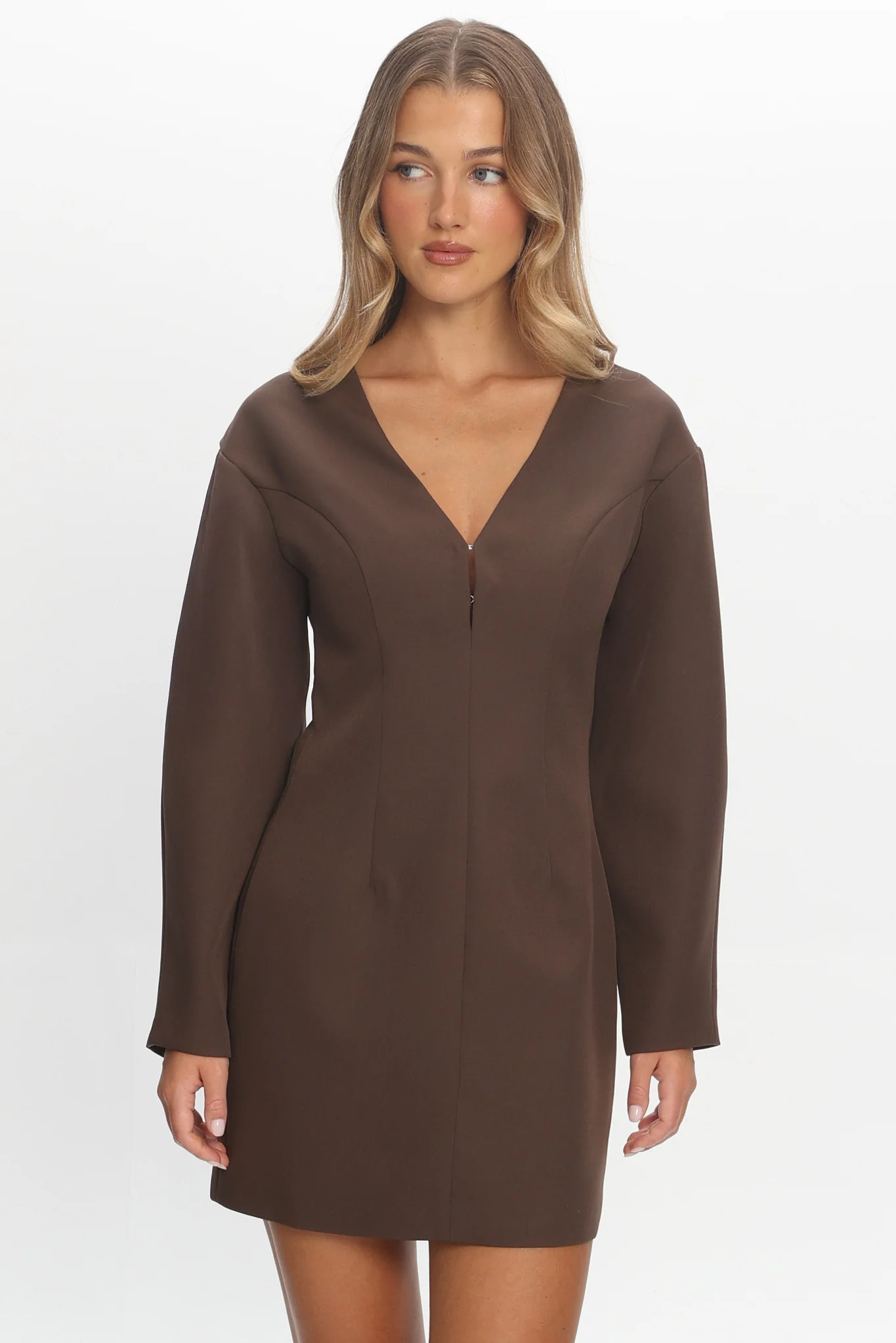Hendrix Long Sleeve Mini Dress Chocolate - Image 5