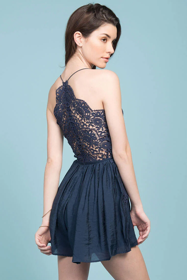 Henley Lace Top Romper Navy - Image 4