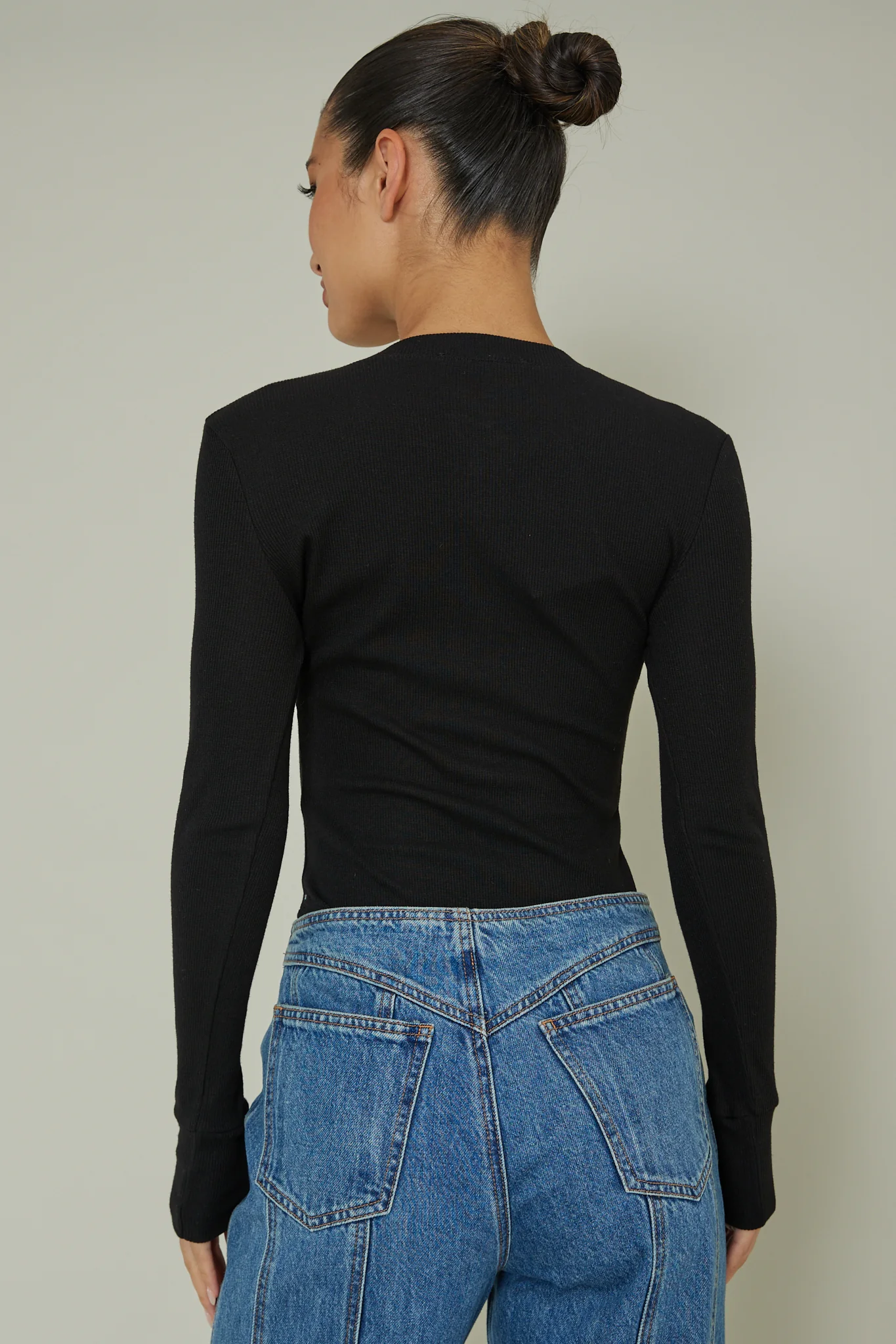 Henley Snap Front Bodysuit Black - Image 2