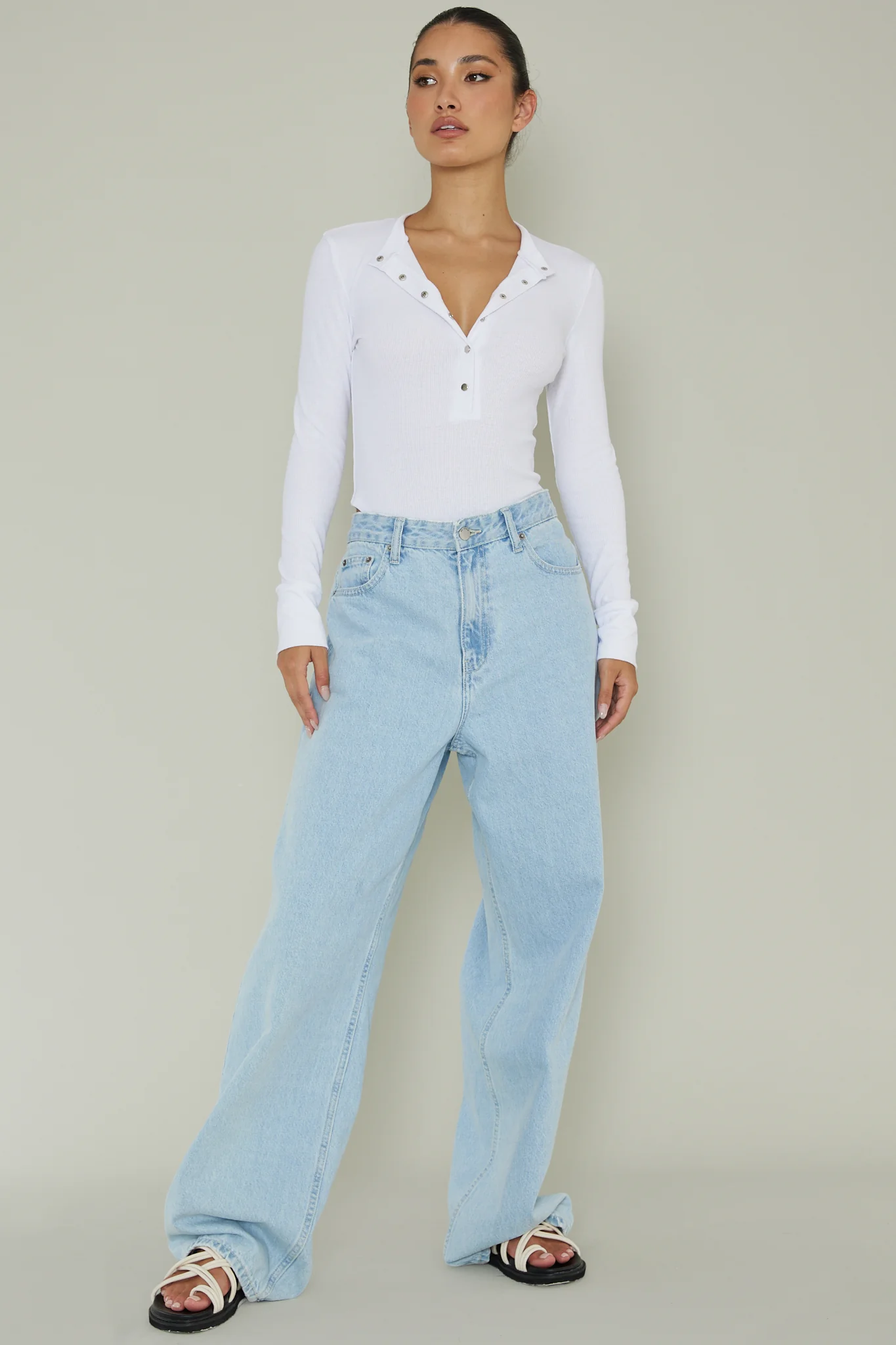 Henley Snap Front Bodysuit White - Image 3