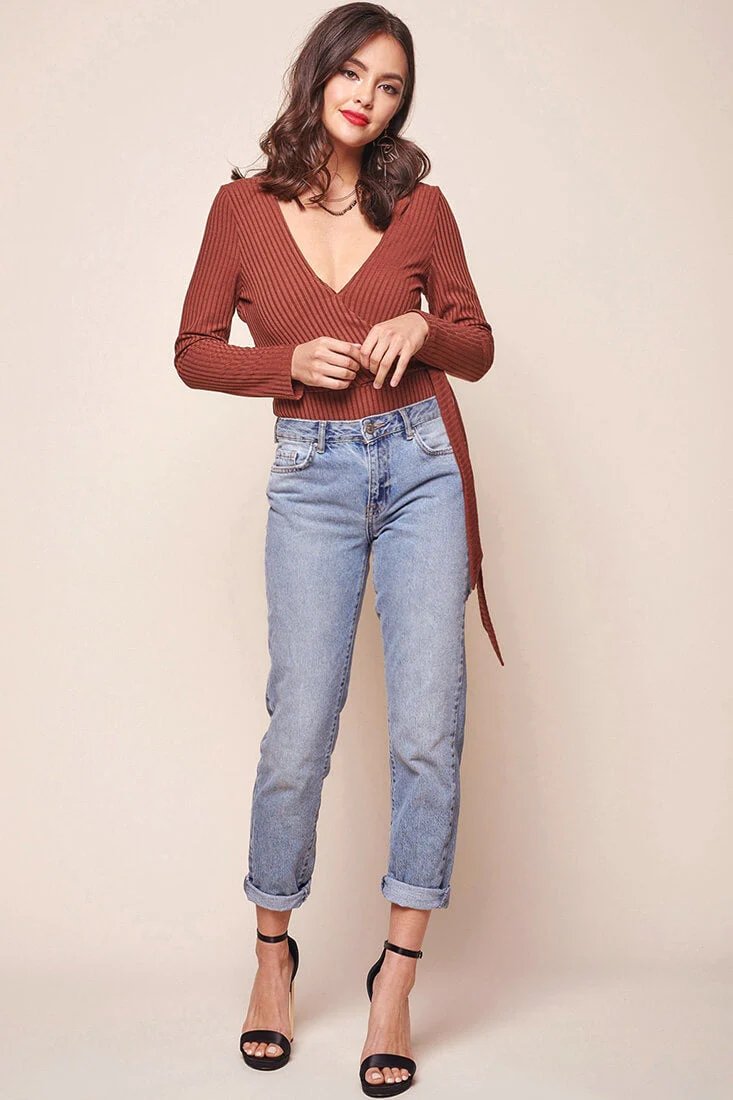 Herieth Long Sleeved Ribbed Bodysuit Chestnut - Image 2