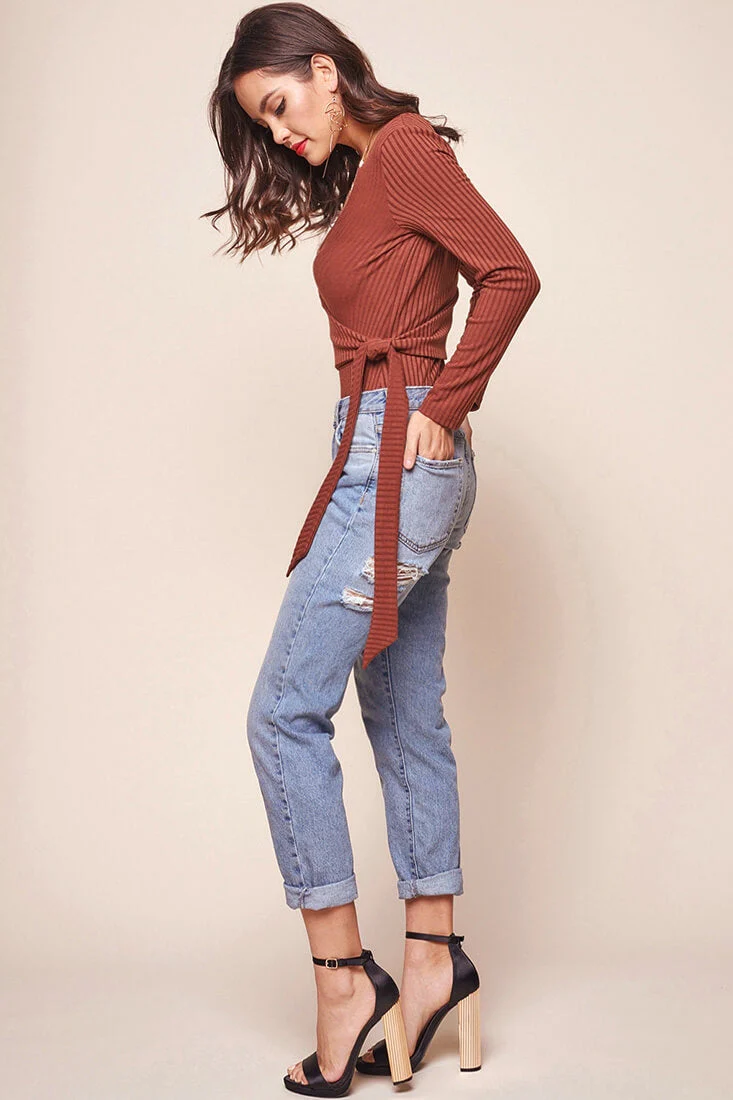 Herieth Long Sleeved Ribbed Bodysuit Chestnut - Image 3