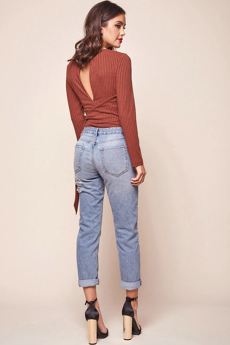 Herieth Long Sleeved Ribbed Bodysuit Chestnut - Image 5