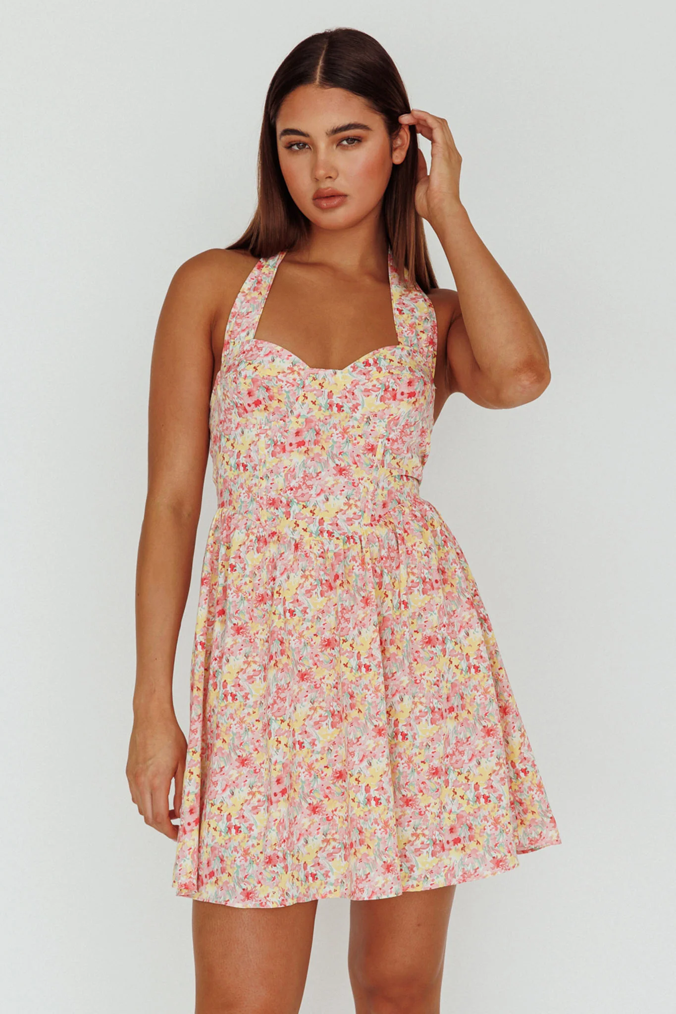 Hey Baby Halterneck Mini Dress Pink Floral - Image 5