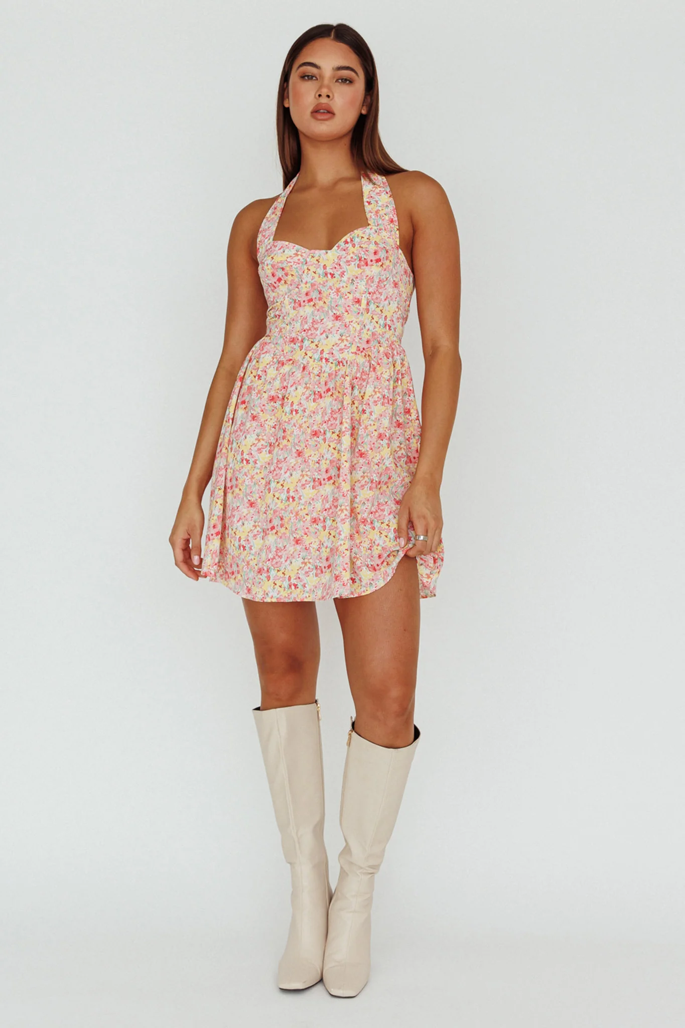 Hey Baby Halterneck Mini Dress Pink Floral - Image 6