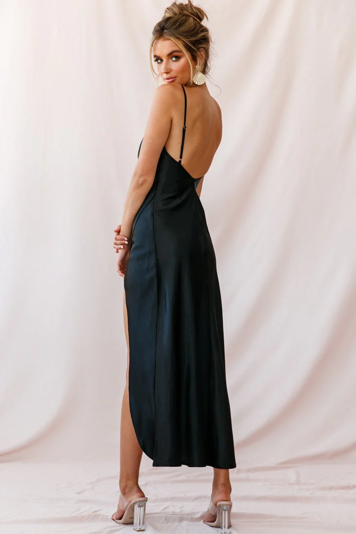 Hey Girl Long Satin Cowl Neck Dress Black - Image 4