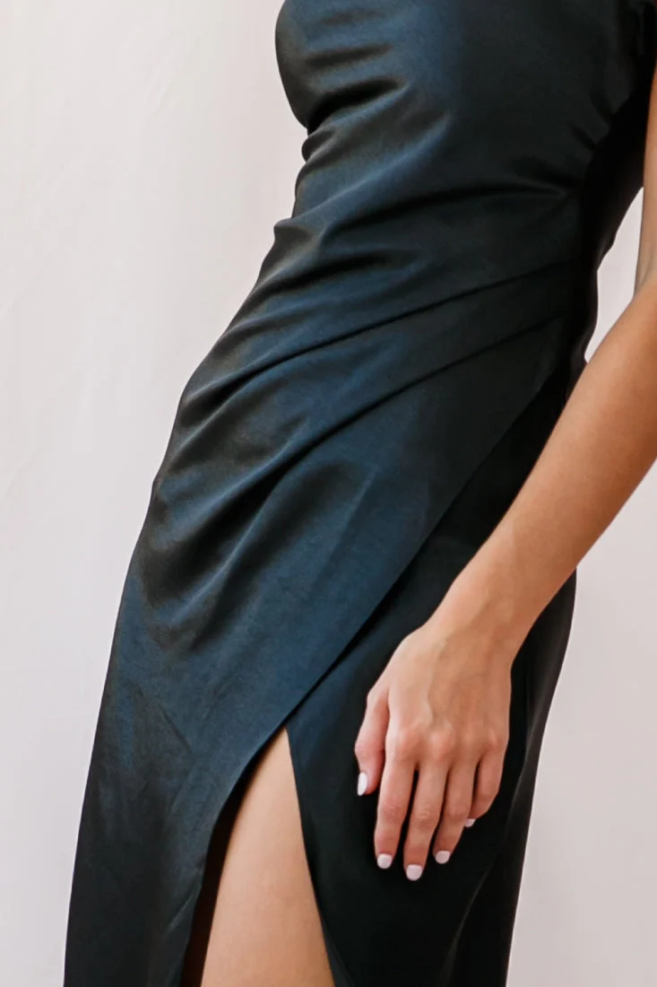 Hey Girl Long Satin Cowl Neck Dress Black - Image 5