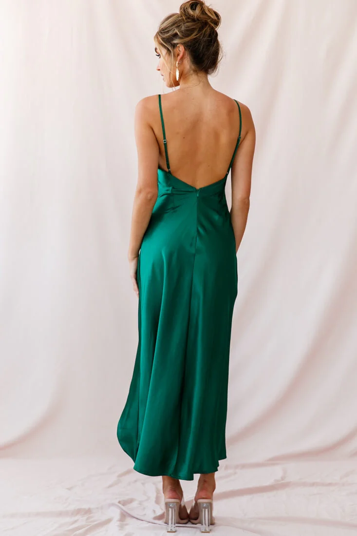 Hey Girl Long Satin Cowl Neck Dress Forest Green - Image 12