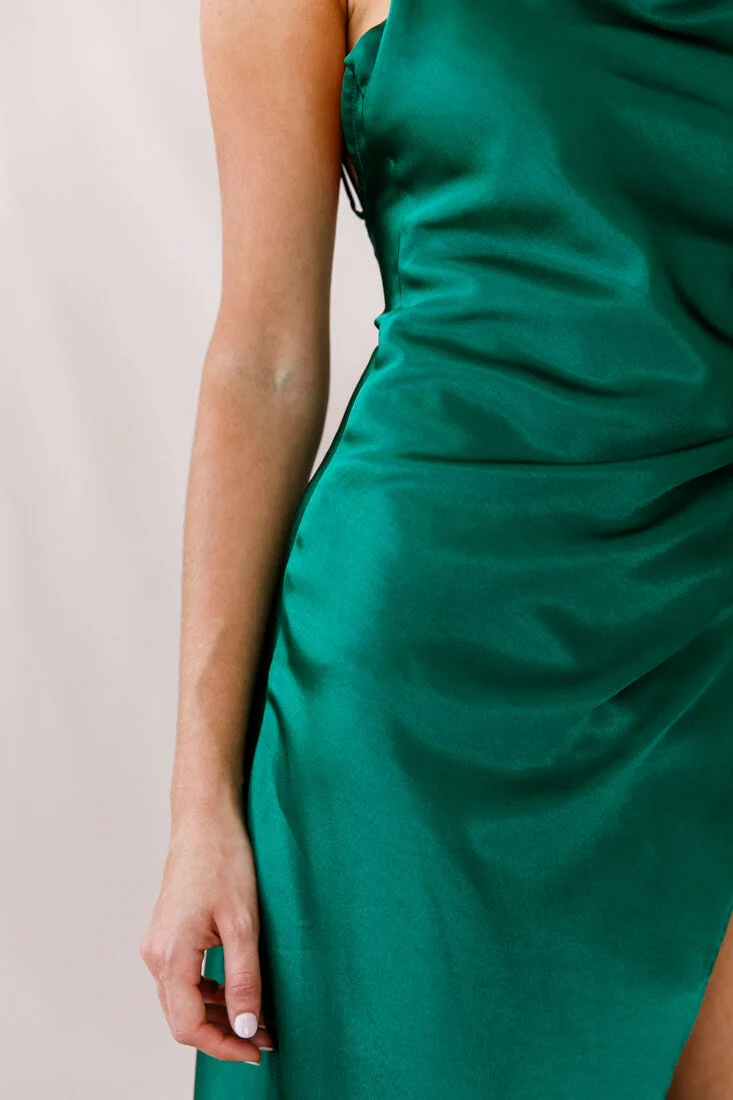 Hey Girl Long Satin Cowl Neck Dress Forest Green - Image 4