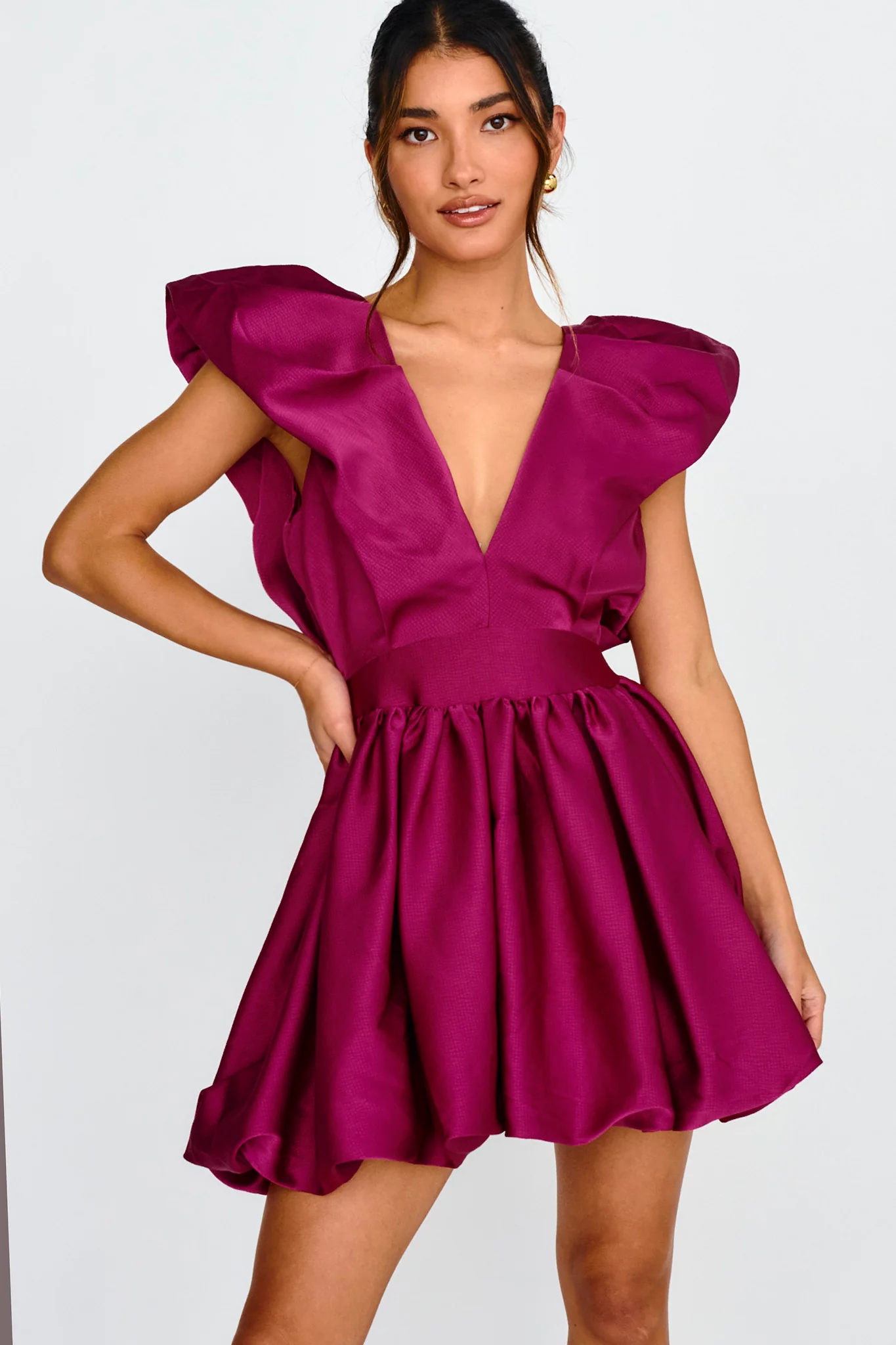 Hidden Heart Bubble Hem Mini Dress Magenta - Image 6