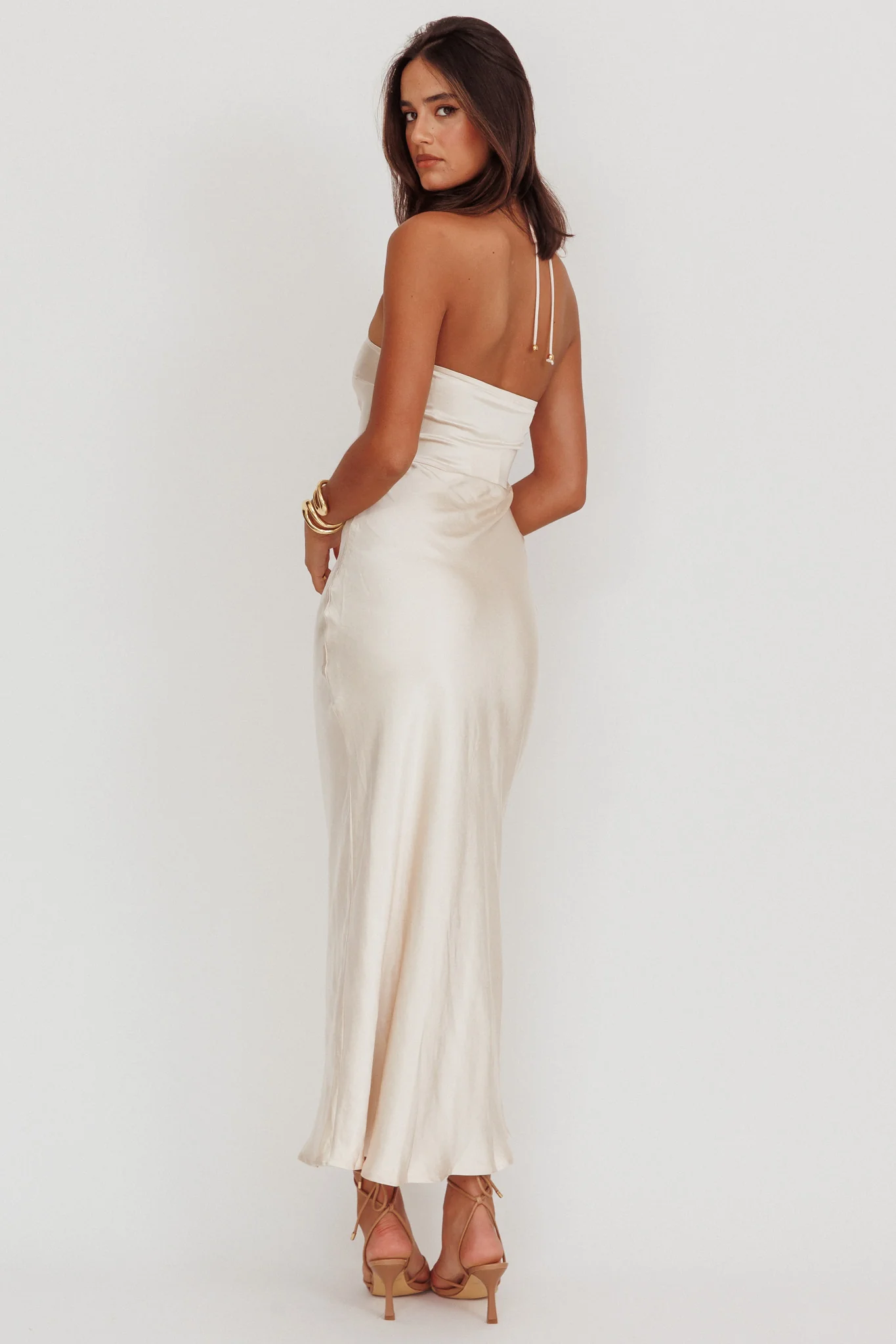 High Roller Flower Decoration Halter Dress Champagne - Image 3