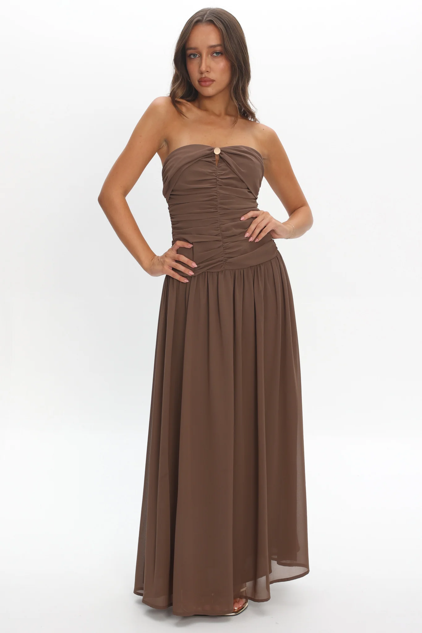 High Streets Strapless Maxi Dress Mocha - Image 5