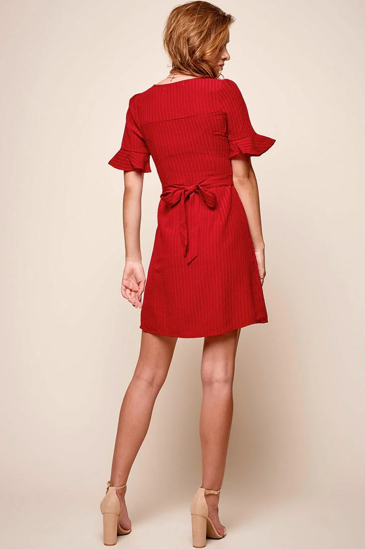High Tea Button Up Empire Waist Dress Red - Image 5