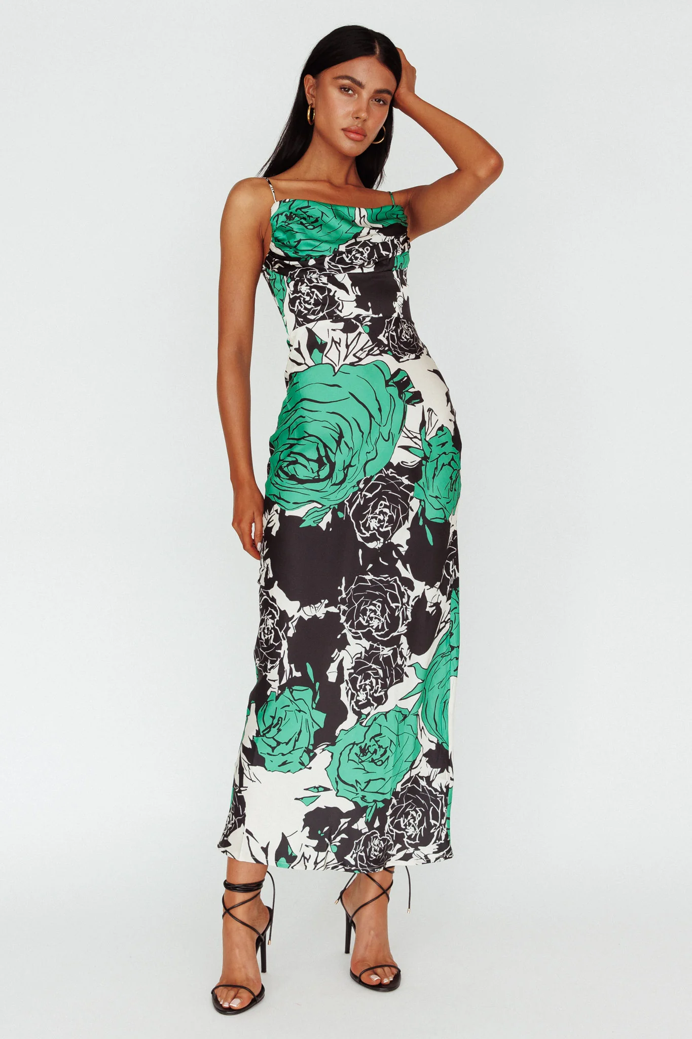 Highland Pleated Bust Midi Dress Floral Green - Image 3