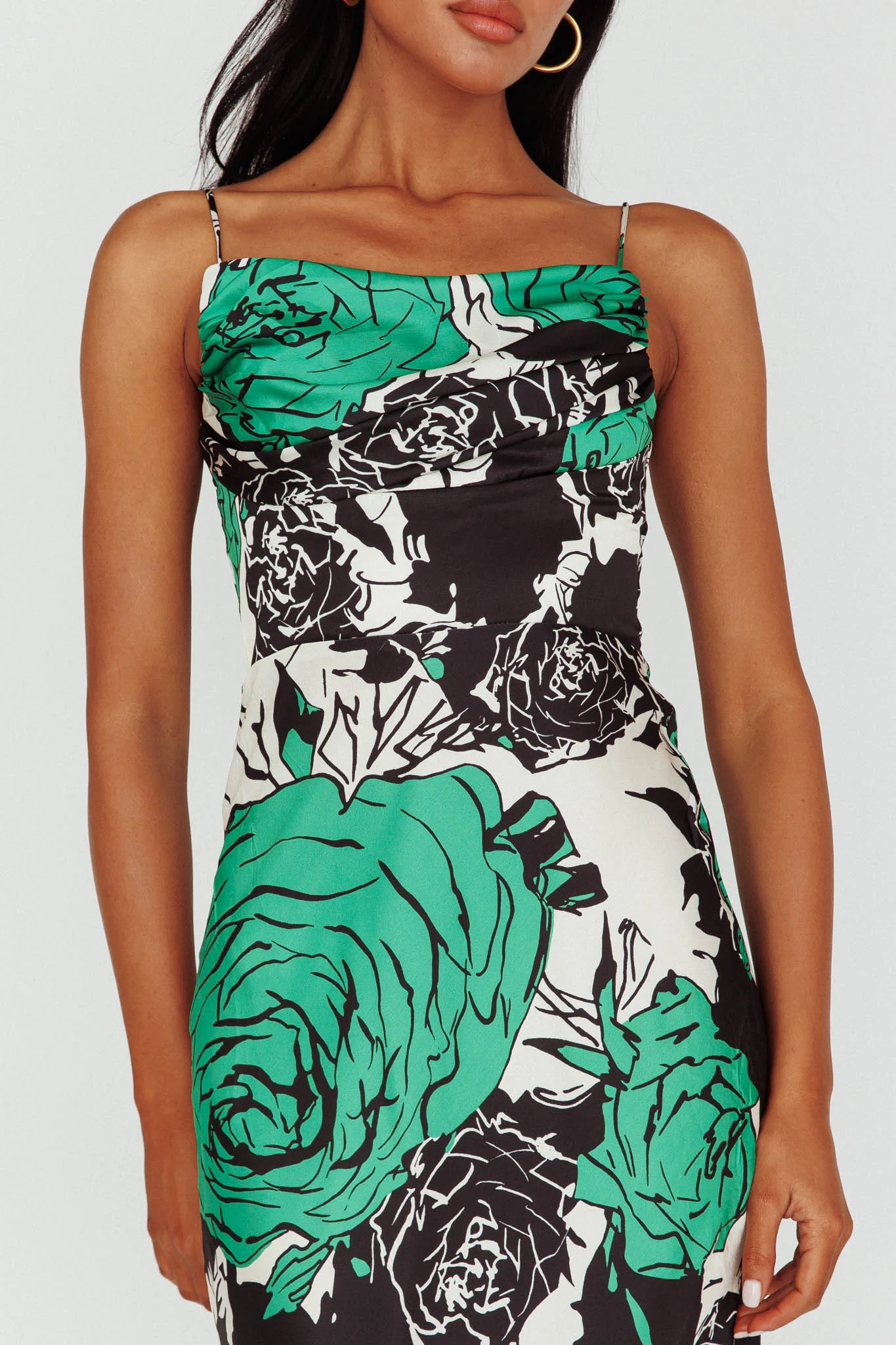 Highland Pleated Bust Midi Dress Floral Green - Image 4