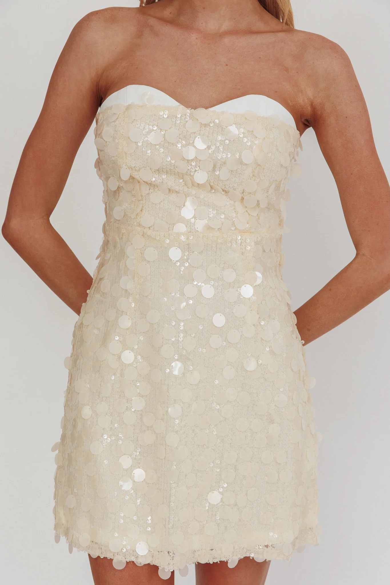 Hillara Strapless Mini Dress Sequin Cream - Image 3