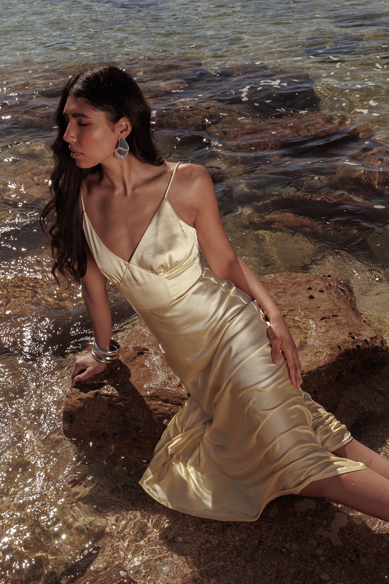 Hold Me Satin Backless Maxi Dress Lemon - Image 2