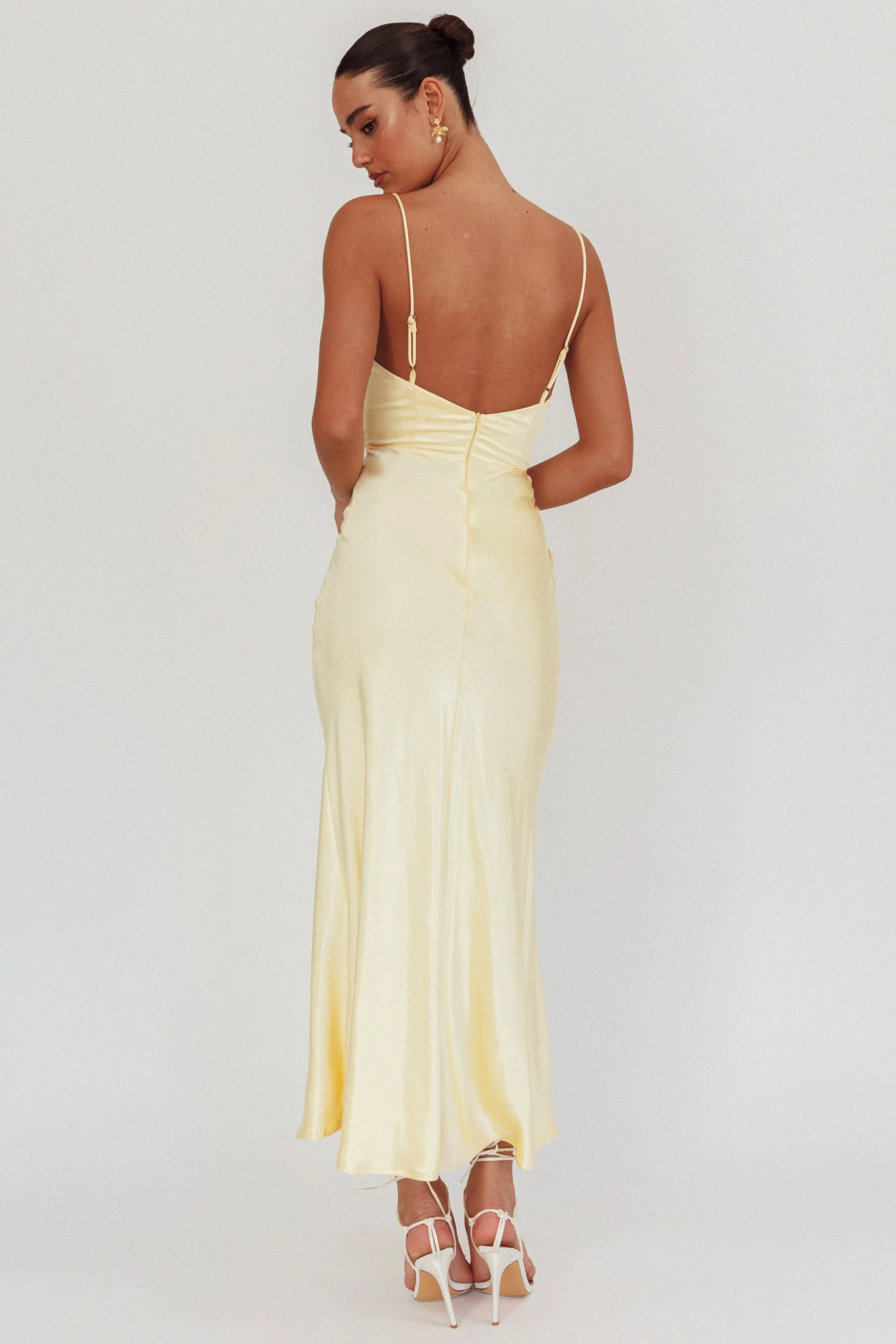Hold Me Satin Backless Maxi Dress Lemon - Image 3