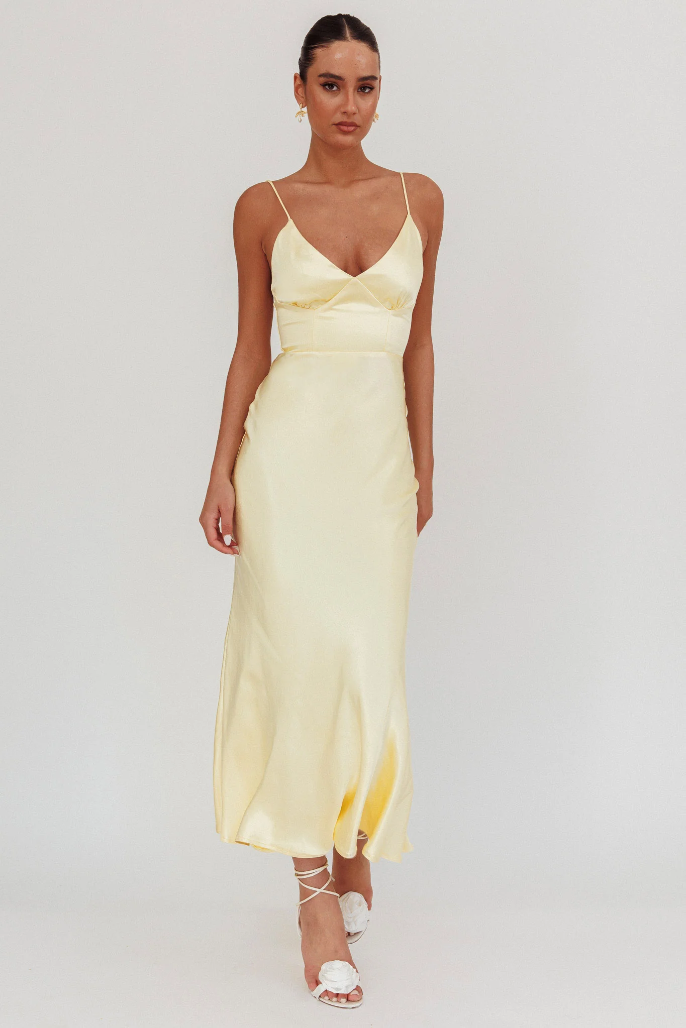 Hold Me Satin Backless Maxi Dress Lemon - Image 4