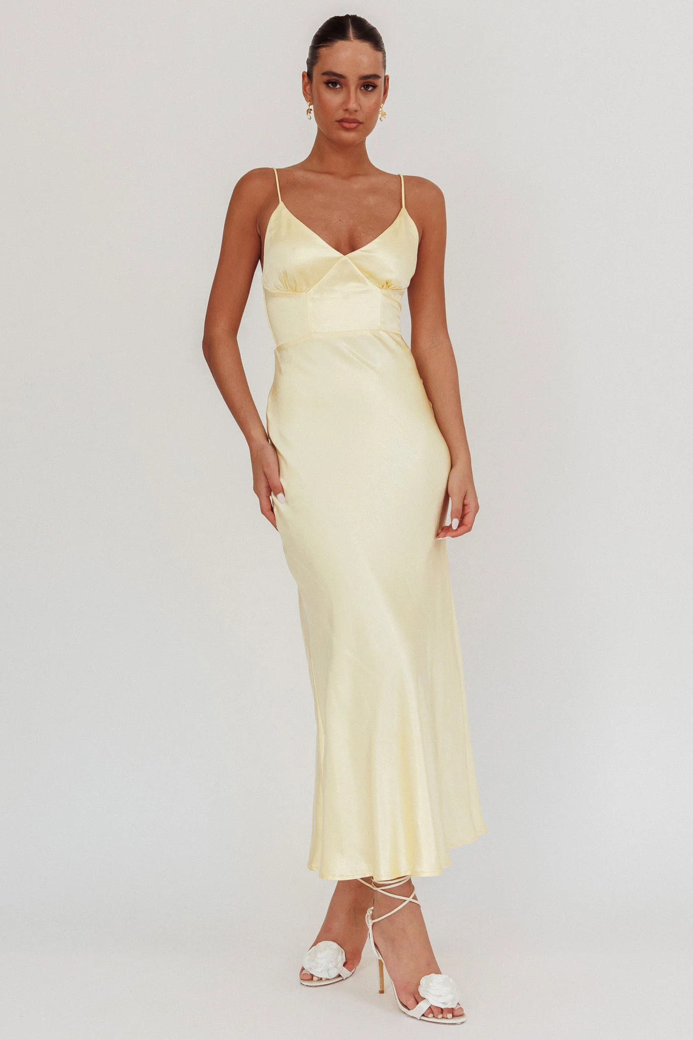 Hold Me Satin Backless Maxi Dress Lemon - Image 6
