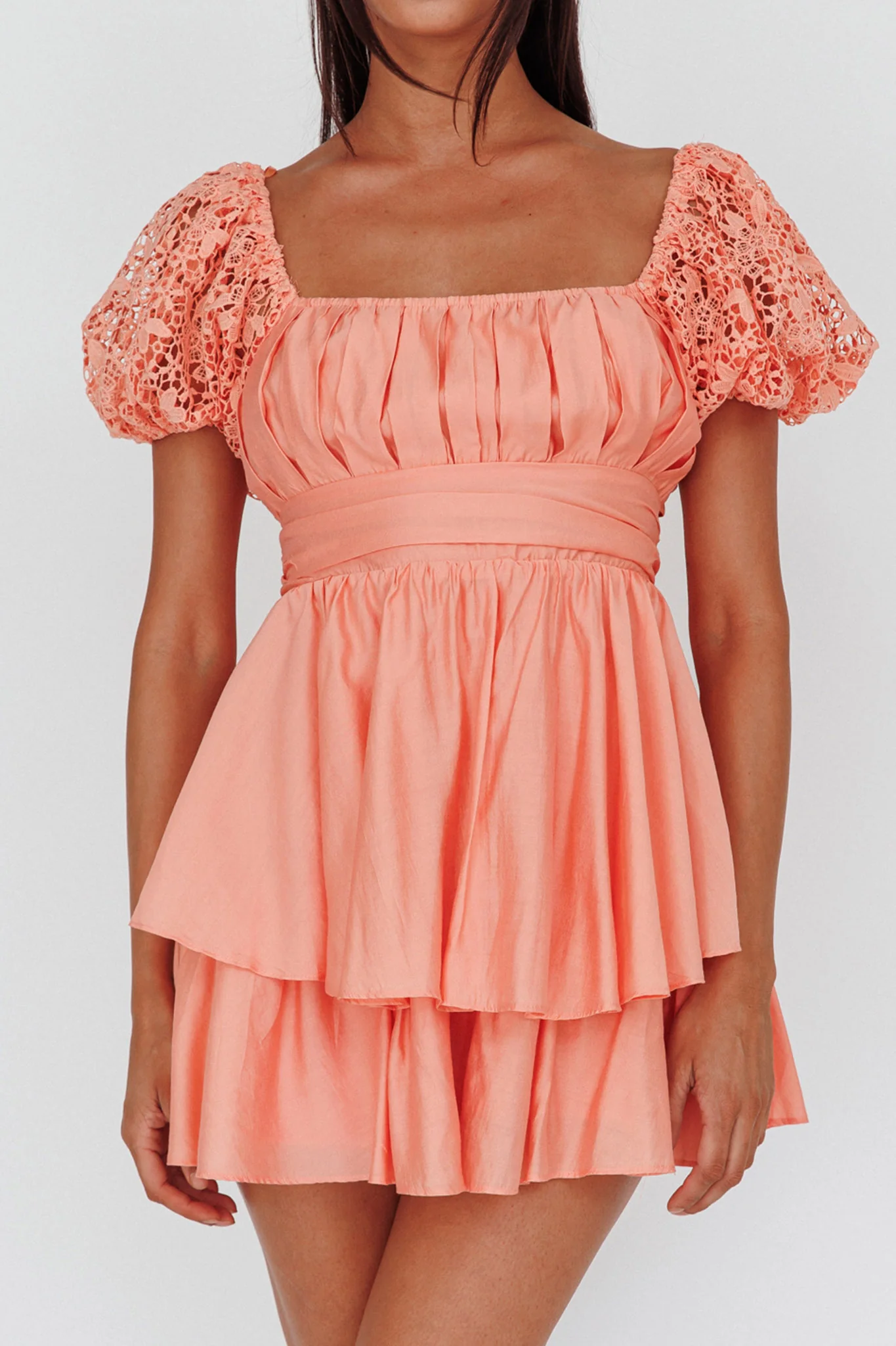 Hold My Halo Lace Sleeve Romper Apricot - Image 4