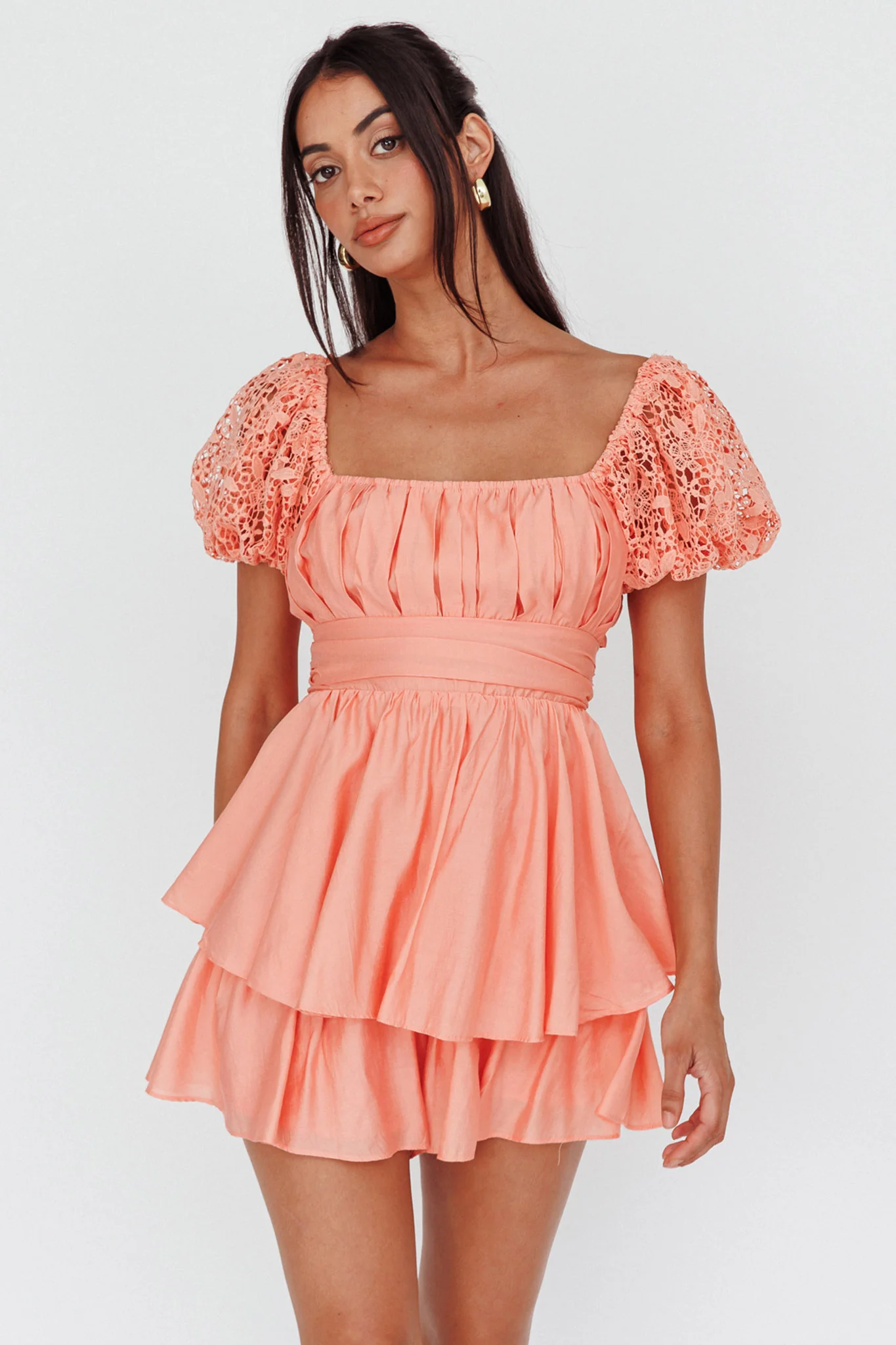 Hold My Halo Lace Sleeve Romper Apricot - Image 5