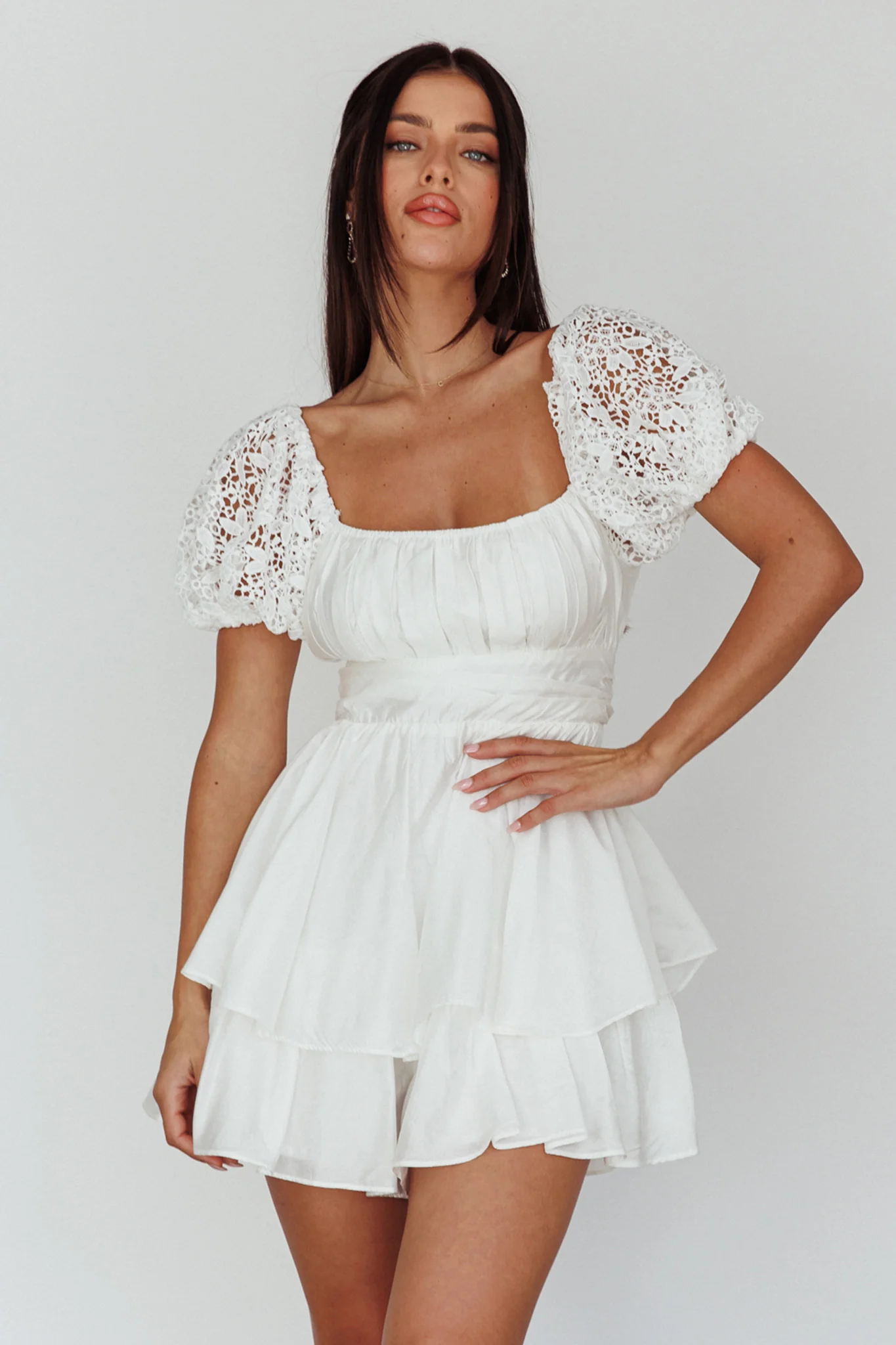 Hold My Halo Lace Sleeve Romper White - Image 5