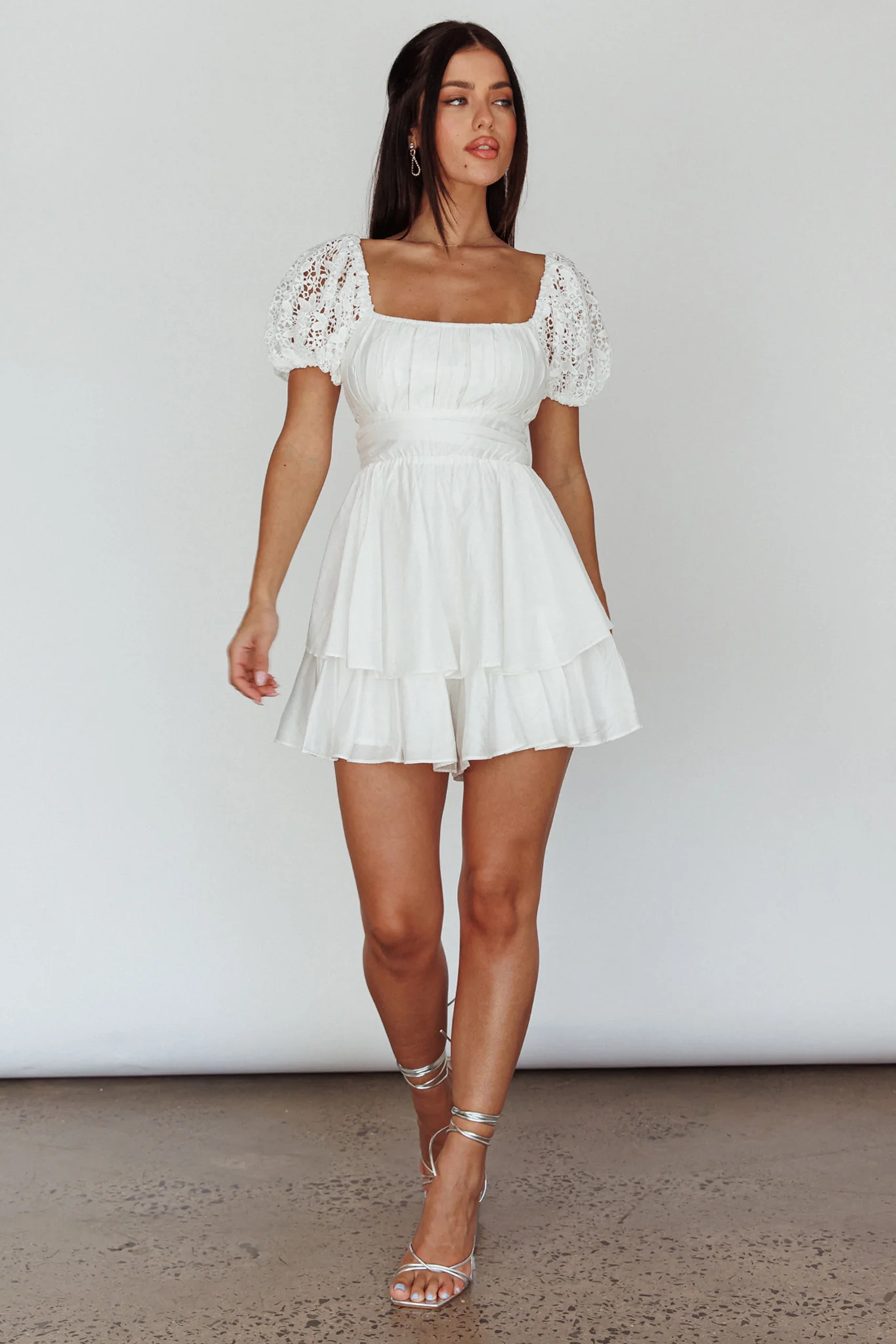 Hold My Halo Lace Sleeve Romper White - Image 6