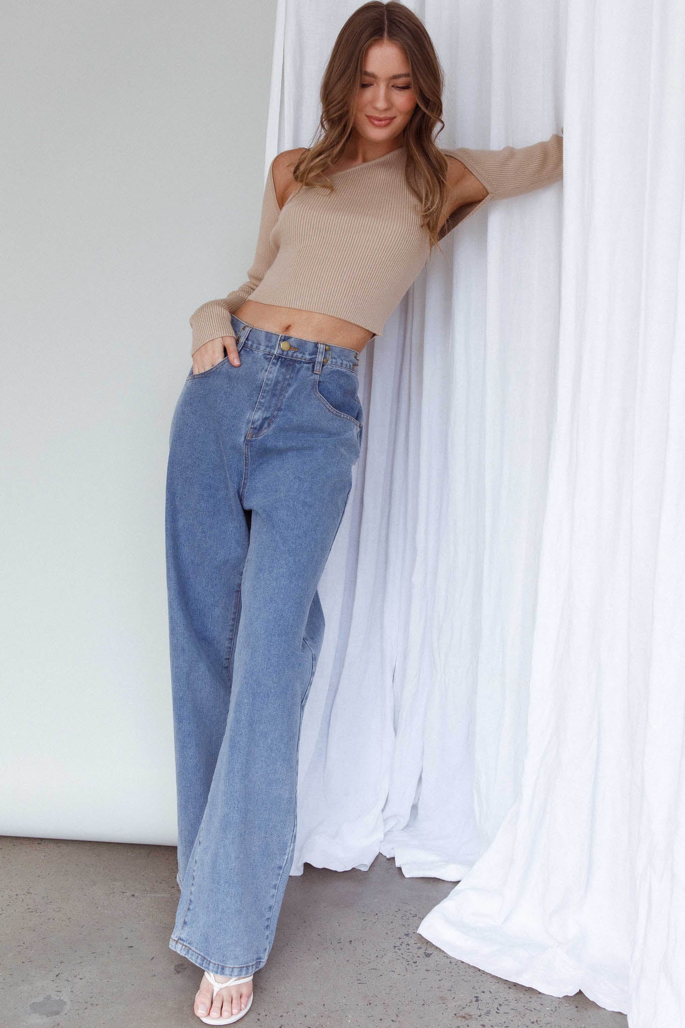 Holland One Shoulder Knit Top & Long Sleeve Shrug Latte - Image 5