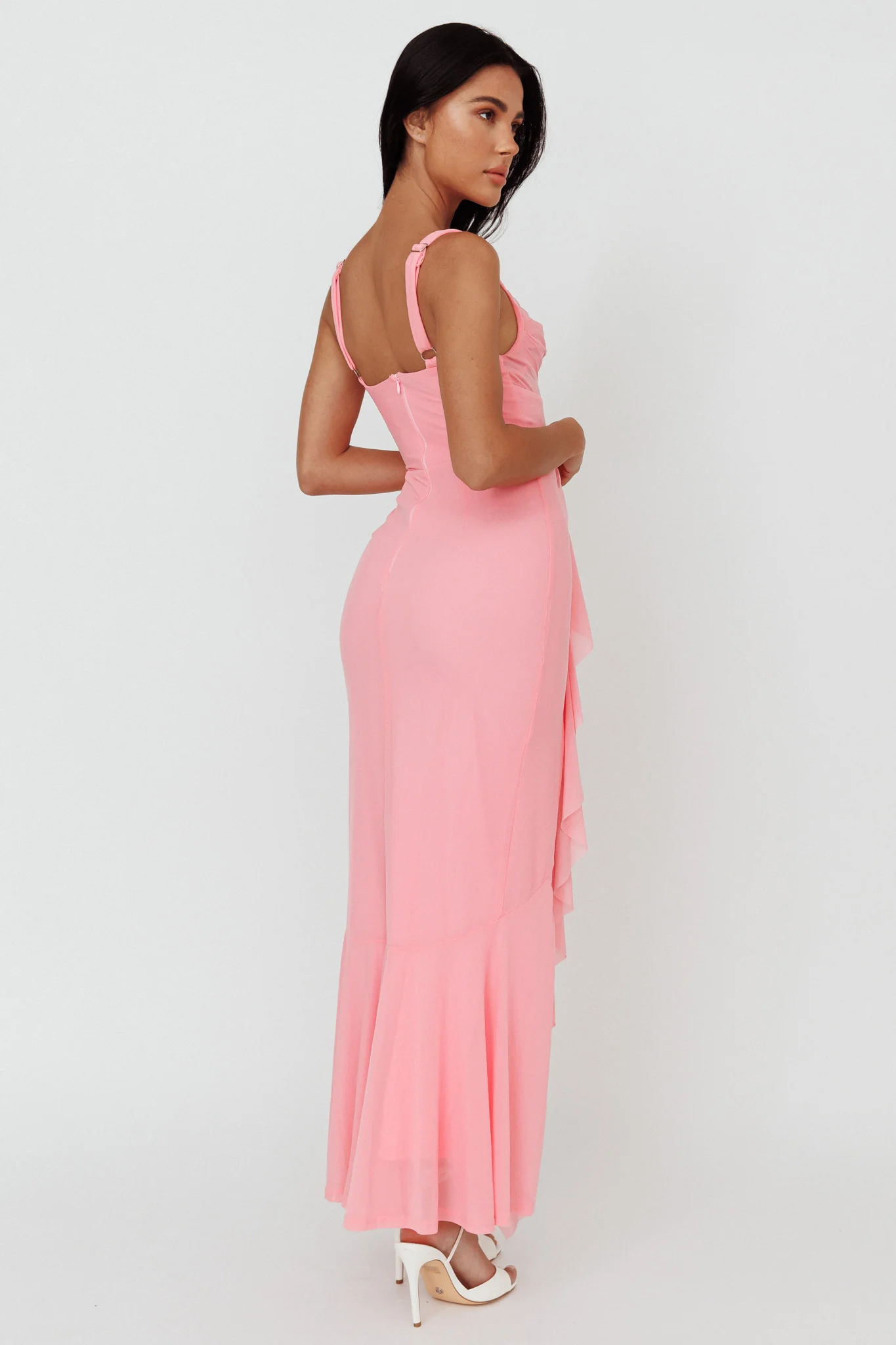 Hollianna Ruffle Trim Split Maxi Dress Blush - Image 2