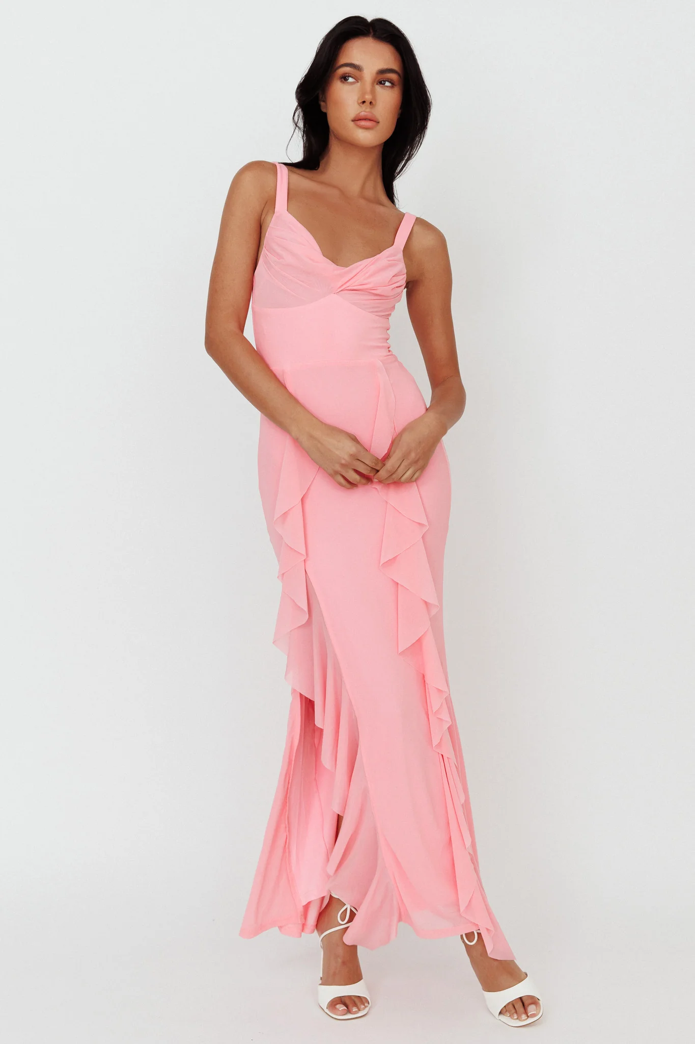 Hollianna Ruffle Trim Split Maxi Dress Blush - Image 3