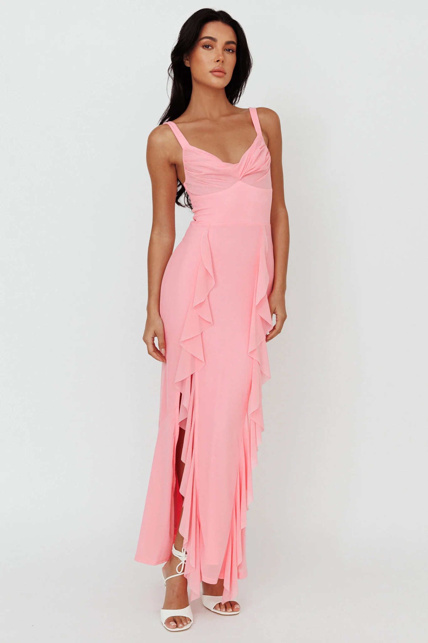 Hollianna Ruffle Trim Split Maxi Dress Blush - Image 5