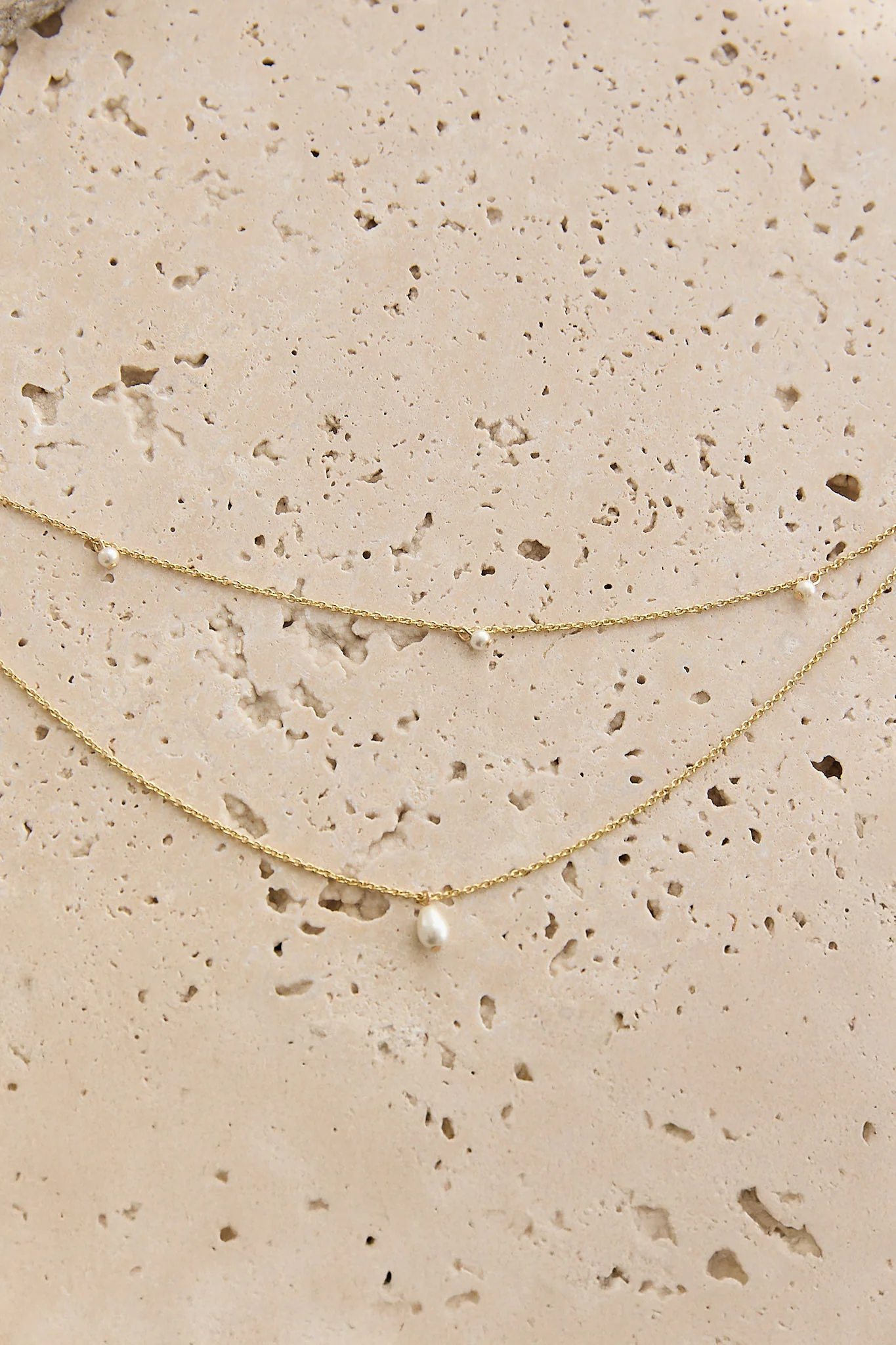 Hollis Double Strand Droplet Necklace Gold/Pearl