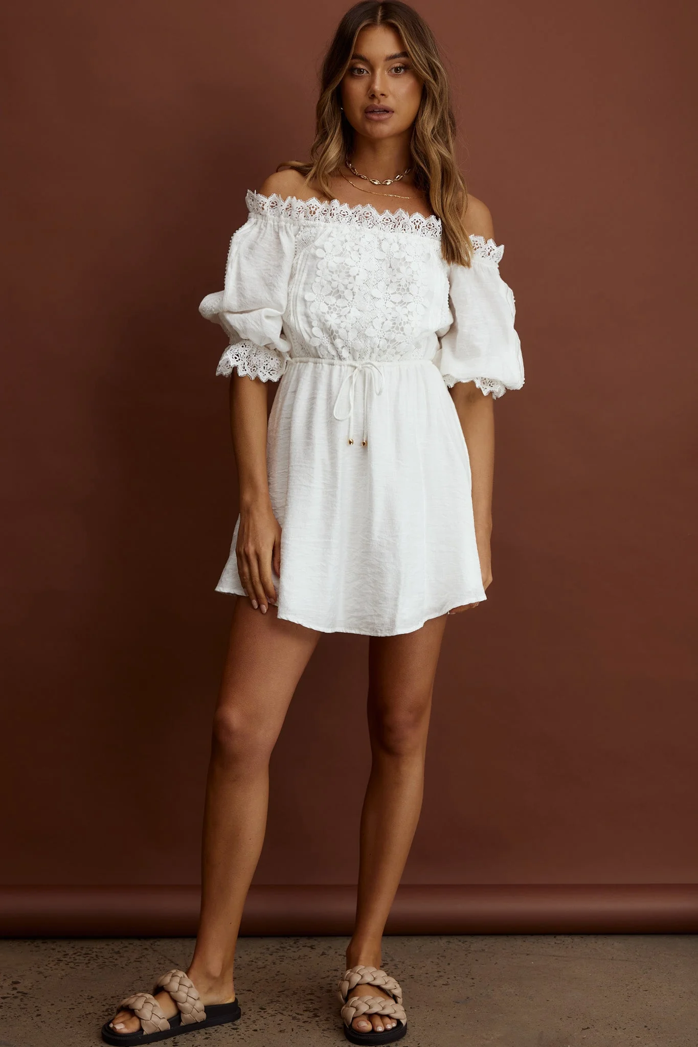 Homeward Off-Shoulder Lace Dress White - Image 6