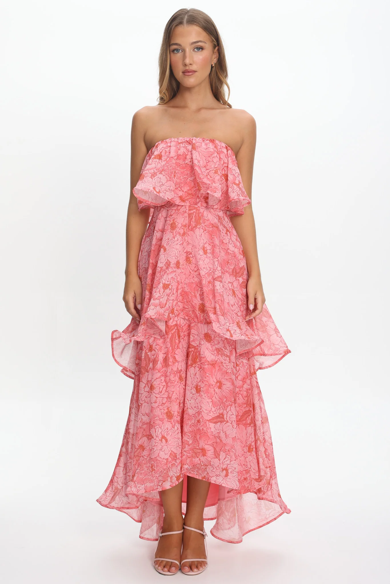 Honfleur Strapless Layered Maxi Dress Print Pink - Image 5