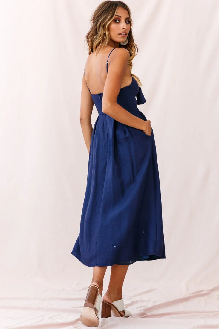 Hope Tie-Knot Bust Midi Dress Navy - Image 4