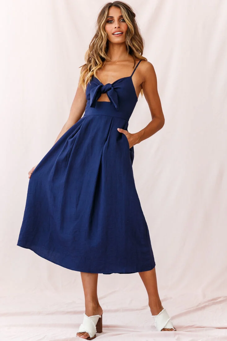 Hope Tie-Knot Bust Midi Dress Navy - Image 5
