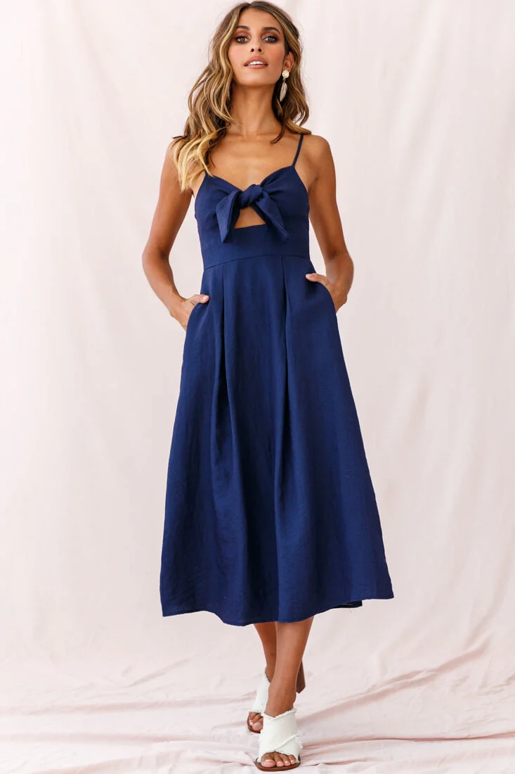 Hope Tie-Knot Bust Midi Dress Navy - Image 6
