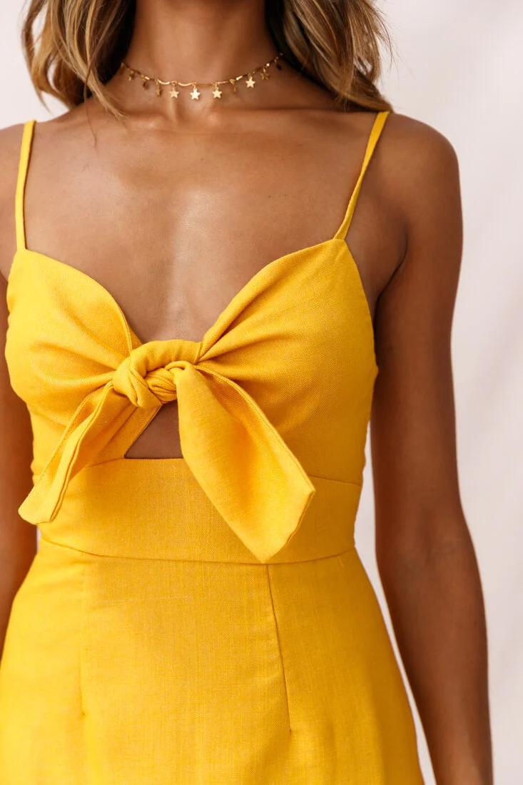 Hope Tie-Knot Bust Mini Dress Yellow Mustard - Image 4