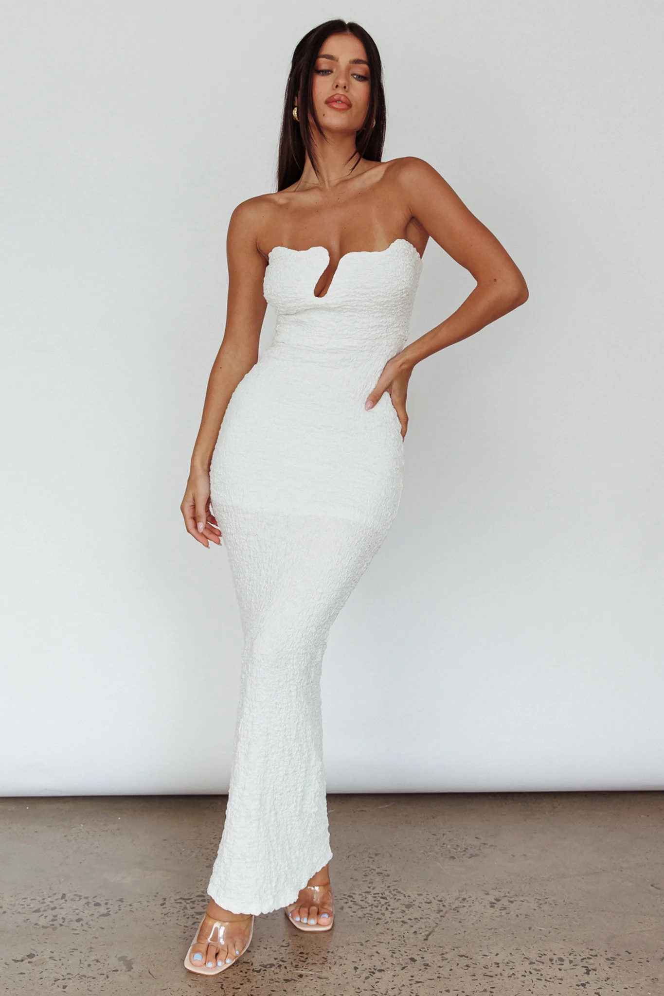 Horizon Strapless Textured Midi Dress White - Image 5