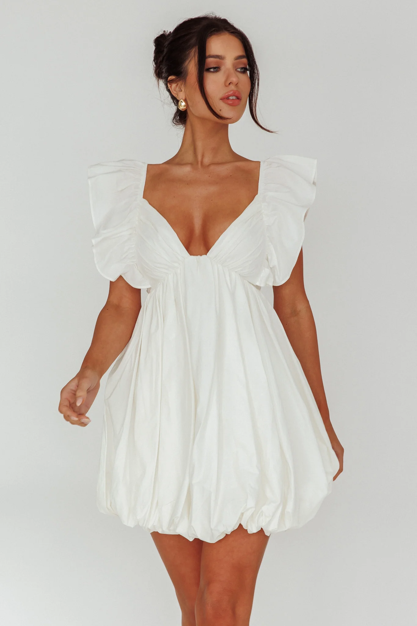 Horoscope Bubble Hem Mini Dress Ivory - Image 5