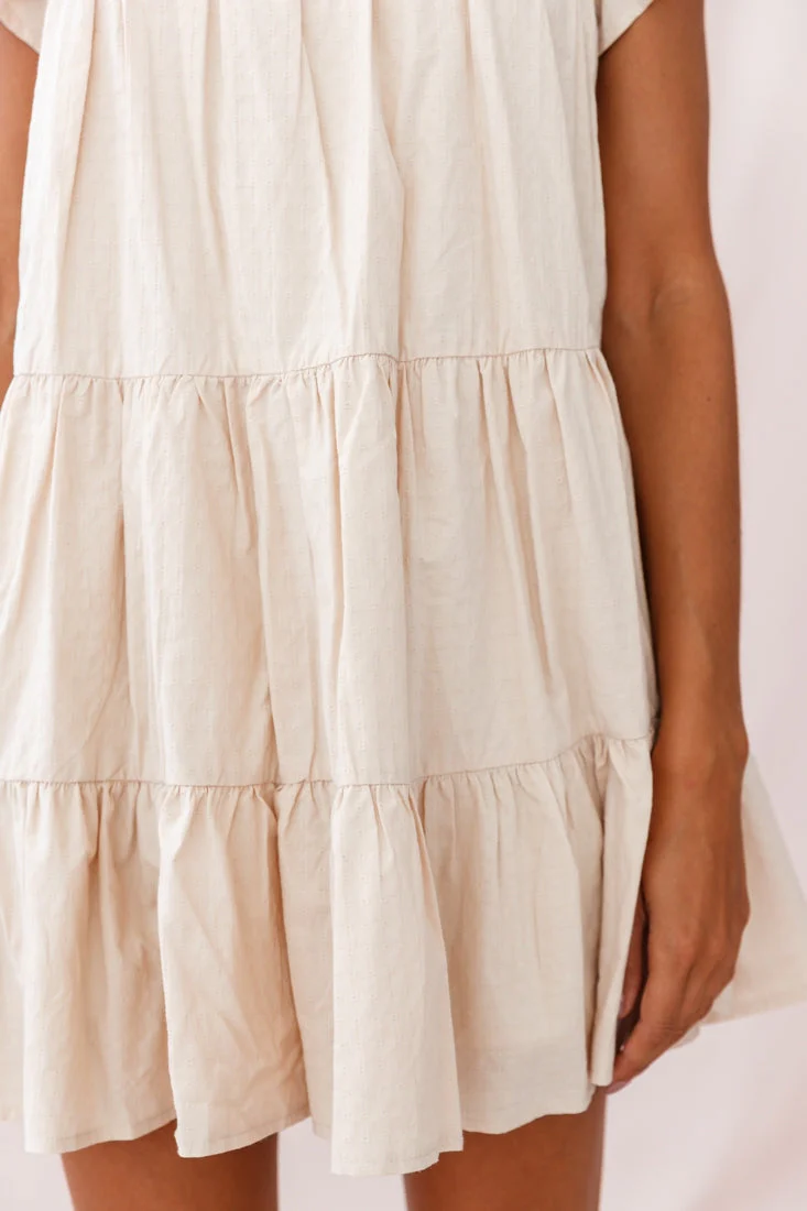 Hyacinth Ruffle Sleeve Smock Dress Beige - Image 4