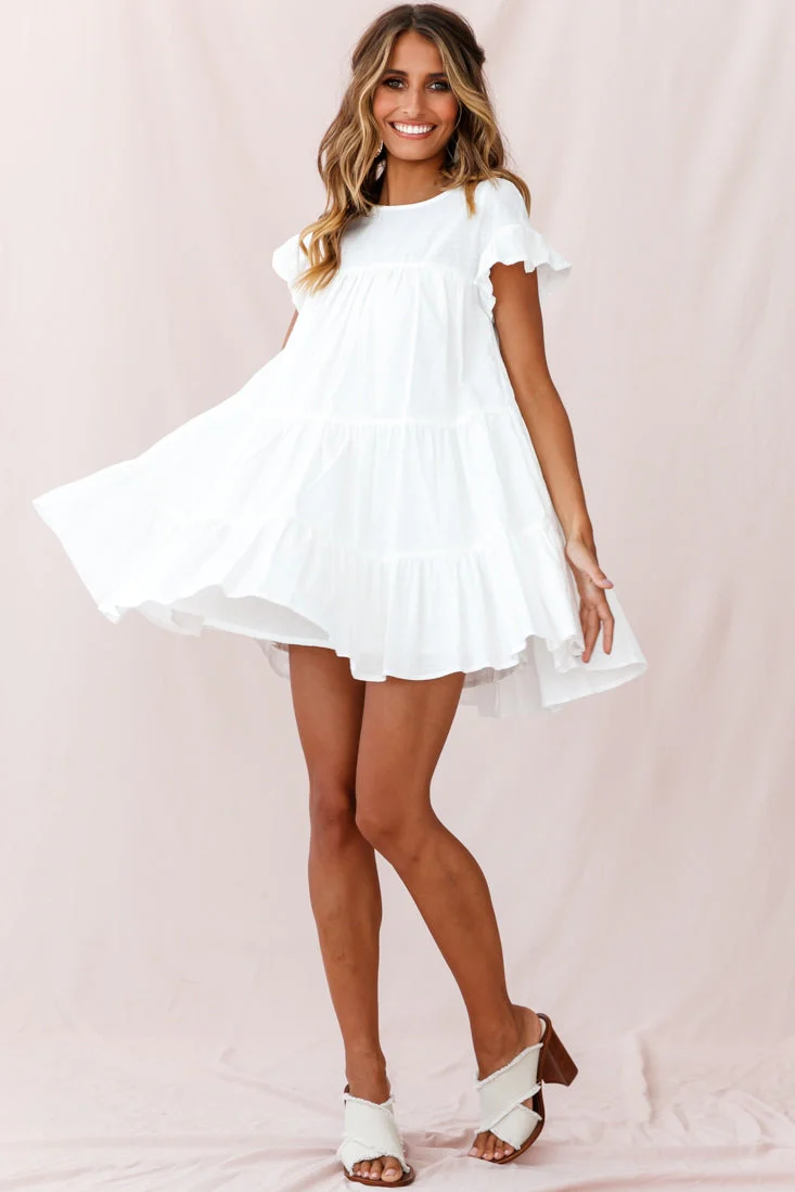 Hyacinth Ruffle Sleeve Smock Dress White - Image 13