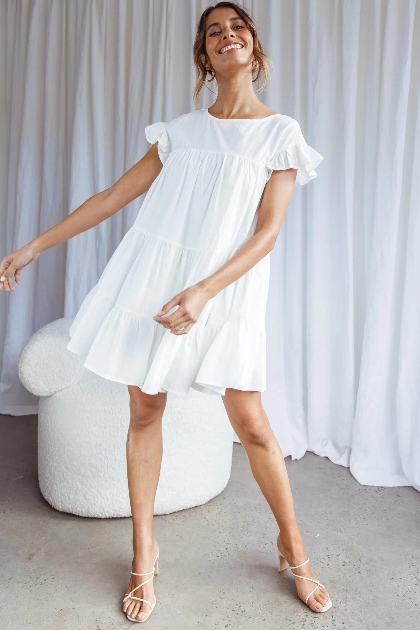 Hyacinth Ruffle Sleeve Smock Dress White - Image 7